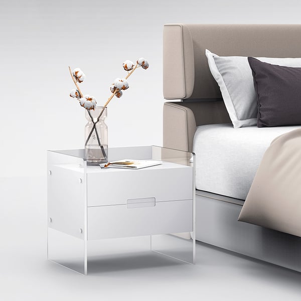Modern Floating White Nightstand Acrylic Bedside Table with 2 Drawers