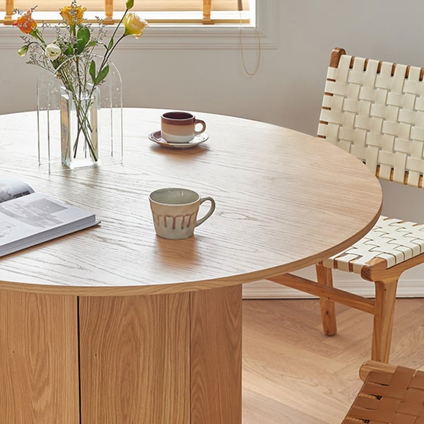 35" Japandi Round Small Dining Table 4-Person Natural Pine Wood | Homary