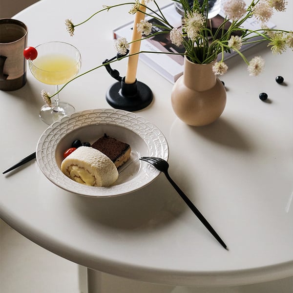 39" White Round Dining Table for 4 Seaters with Cross Base