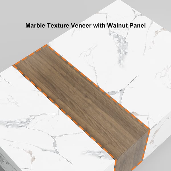 Free Shipping on Vewal Wood Block Coffee Table Marble & Walnut Veneer