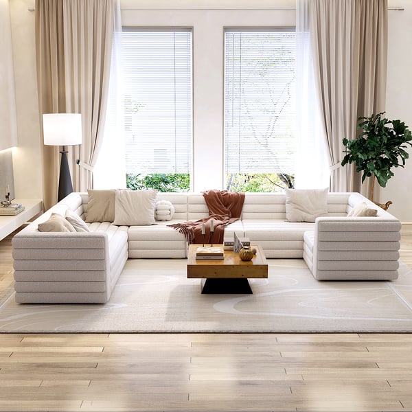 126" U-Shaped Modern White Boucle Modular Sectional Sofa for 8 Seaters