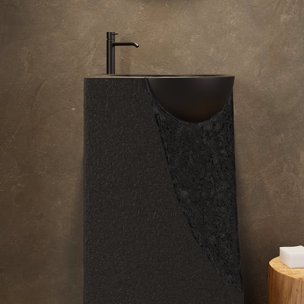 34" Tall Japandi Stone Resin Pedestal Bathroom Sink Farmhouse