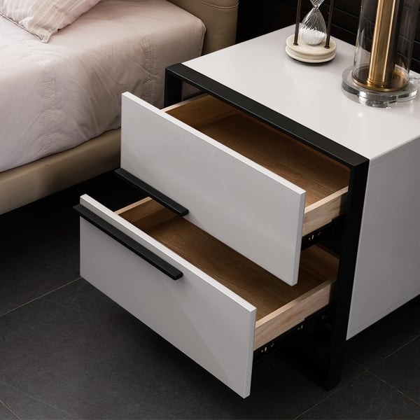 Cylina Modern White Nightstand with 2 Drawers Bedside Table with Storage Left Handle