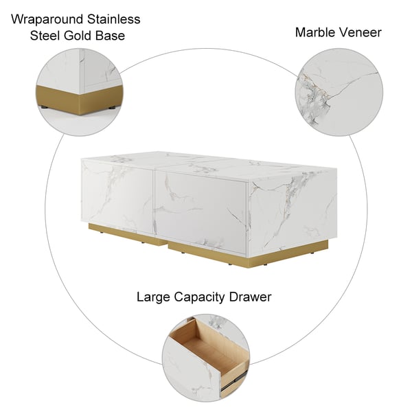 Free Shipping on Set of 2 Square Block Coffee Table Wood in White & Gray Marble Veneer with 2