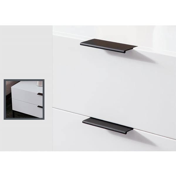 Minimalist White Bedroom Wooden Nightstand with 2 Drawers Black Metal Legs