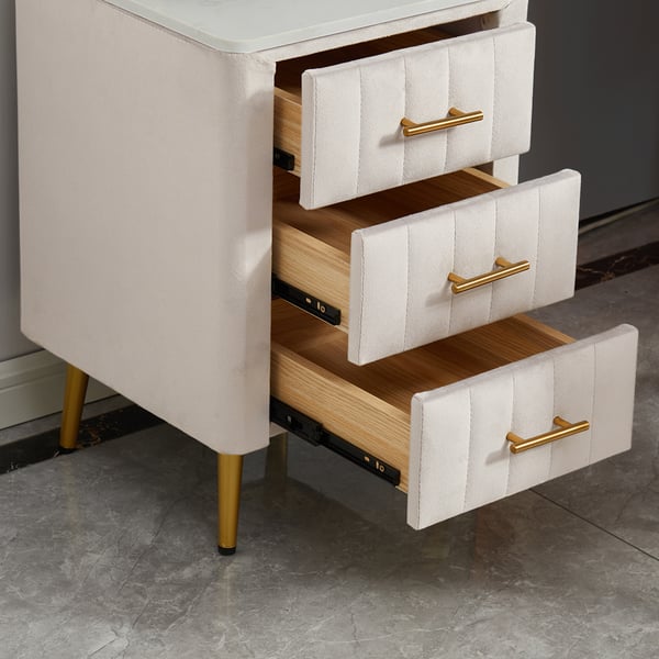 Modern White Velvet Makeup Vanity Table Expandable Dressing Table with