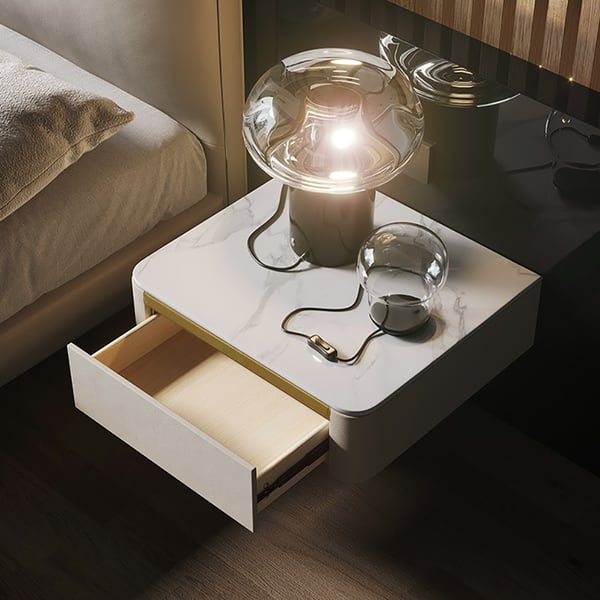 Modern White Floating Nightstand 1 Drawer Bedside Table with Sintered