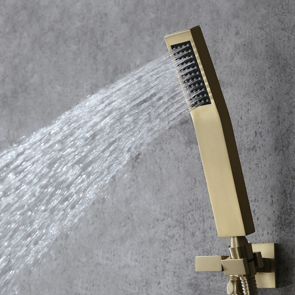 16" Thermostatic Rain Shower System with Hand Shower & 3 Body Jet Sprays in Brushed Gold