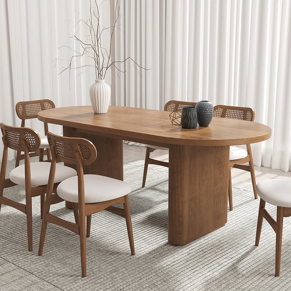 Japandi 63"79" Oval Extendable Dining Table with Butterfly Leaf 6 Seater WalnutHomary