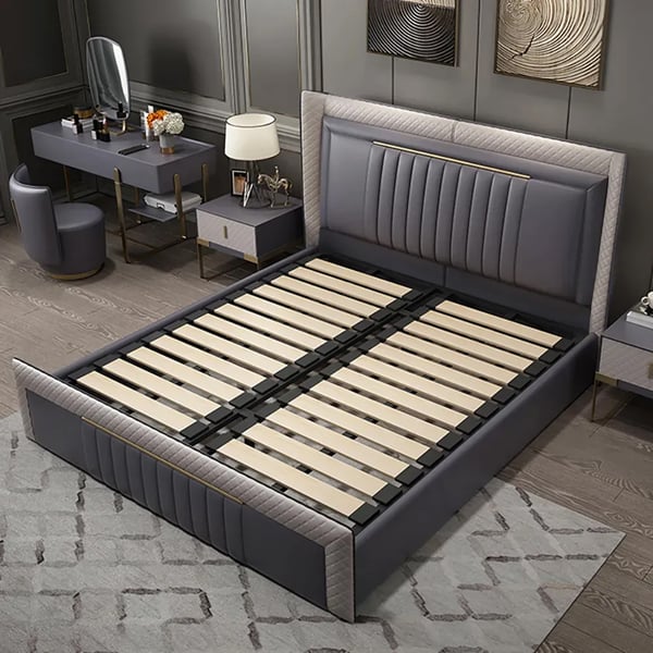 Modern Upholstered Cal King Bed Platform Bed Frame with Wingback