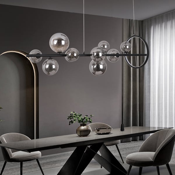 Modern 10Light Black Kitchen Island Light with Glass Globe Shade