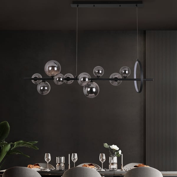 Modern 10-Light Black Kitchen Island Light with Glass Globe Shade Ceiling Pendant Lights