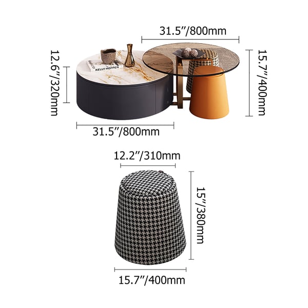 4Piece Round Swivel Coffee Table Set with 2 OttomansHomary