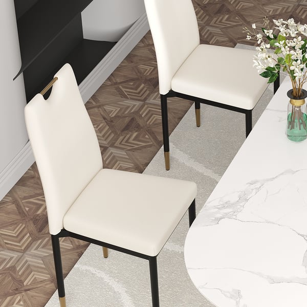 Modern Upholstered Dining Chair in Off-White (Set of 2) with Carbon ...