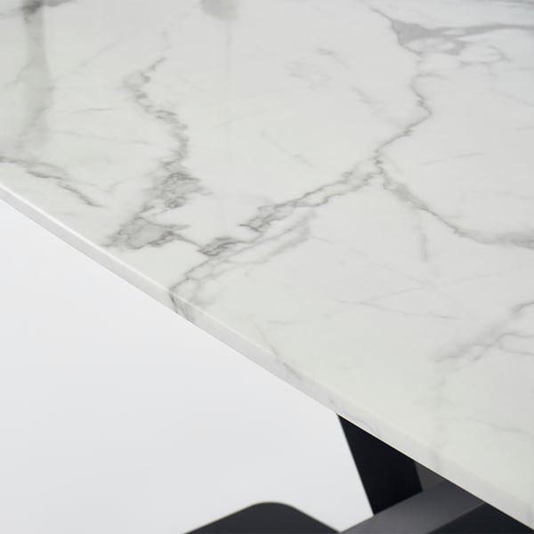 71" Modern Rectangular White Sintered Stone Dining Table with Metal XBase Kitchen & Dining