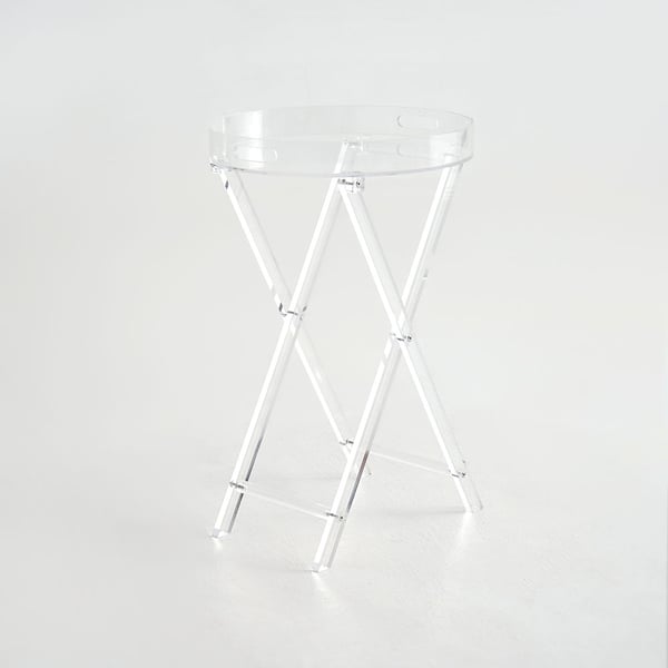 Modern Acrylic Folding Side Table Round End Table with Tray Living Room Furniture Homary UK
