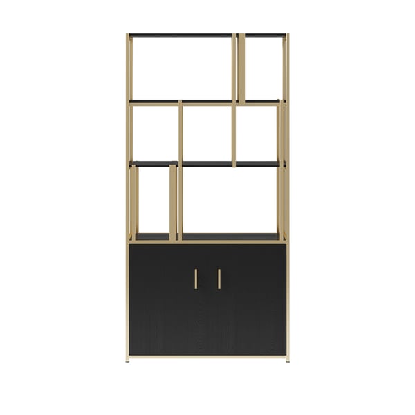 Free Shipping on 2000mm 5Tier Black & Gold Bookshelf with 2 Doors