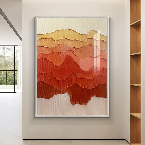 Modern 3D Orange Sea Wave Painting Folds Wall Decor Art with Acrylic