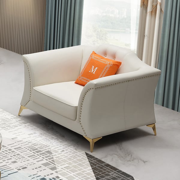 3 Piece Modern Faux Leather Living Room Set Chesterfield Sofa in Beige