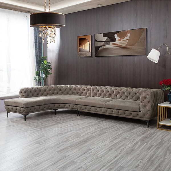 Free Shipping on Curved Khaki Sectional Chesterfield Sofa 5Seater