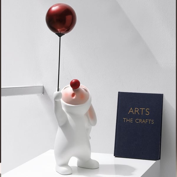 Ballon en forme de lapin en résine moderne, objet décoratif blanc et rouge, figurine de bureau