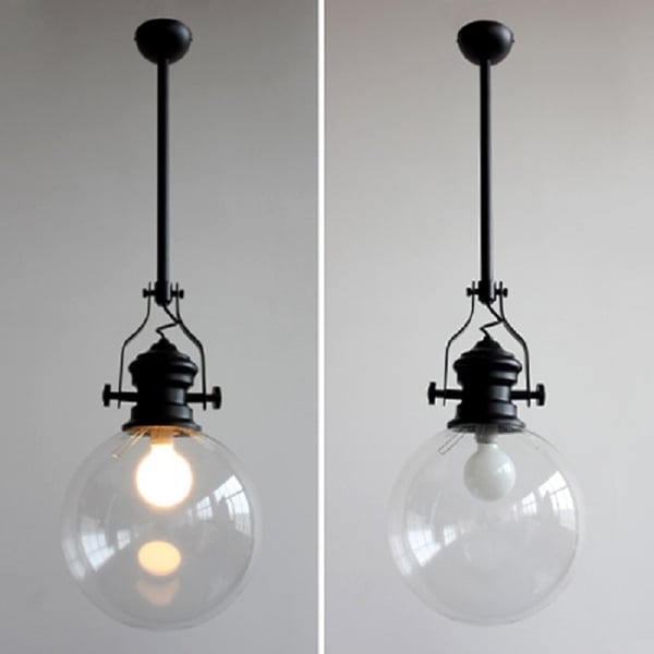 Lampe suspendue moderne à 1 ampoule en verre transparent en forme de globe en métal noir