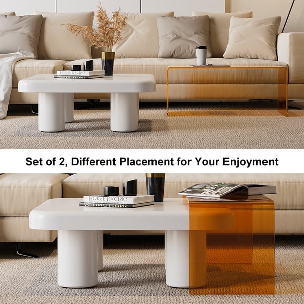 Square Nesting Coffee Table Set of 2 with Acrylic Waterfall End Table