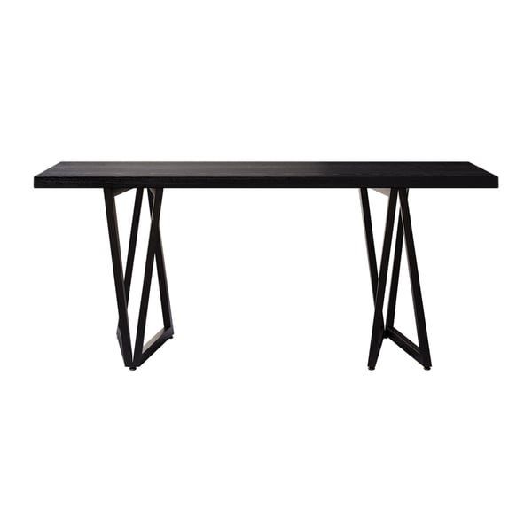 63" Rectangular Dining Table Black Solid Wood Table Top Square Metal