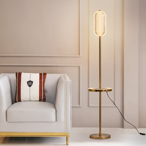 Modern USB LED Floor Lamp with Clear Shade Gold Standing Lamp for ...