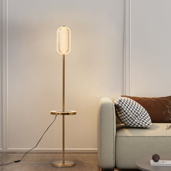 Modern USB LED Floor Lamp with Clear Shade Gold Standing Lamp for ...