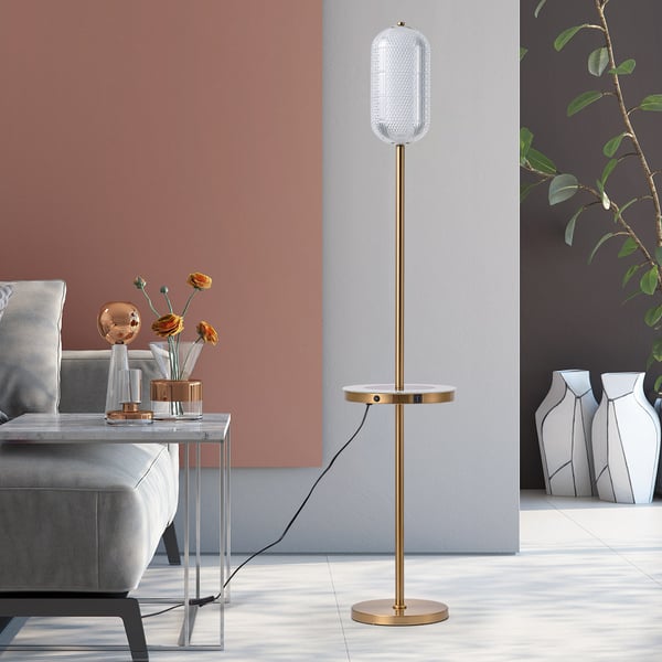 Modern USB LED Floor Lamp with Clear Shade Gold Standing Lamp for ...