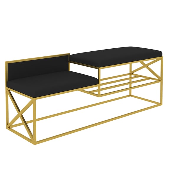 Modern PU Leather Upholstered Hallway Bench Black with Gold LegsHomary