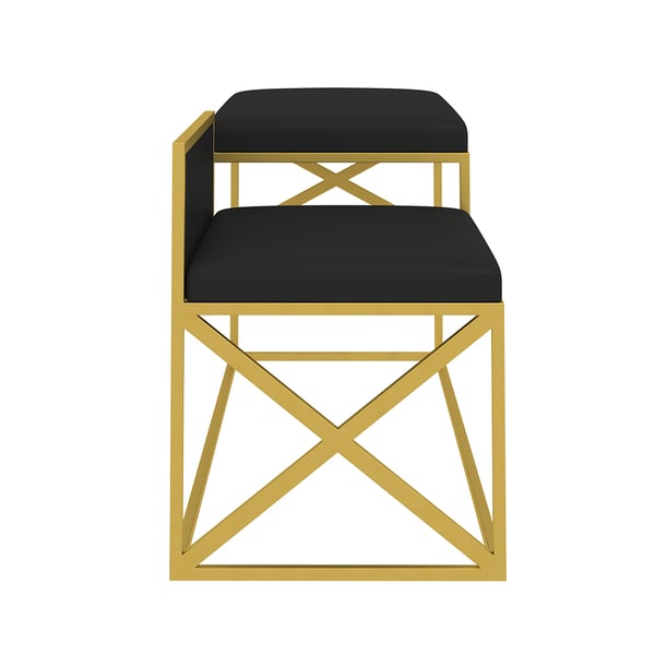 Modern PU Leather Upholstered Entryway Bench Black with Gold LegsHomary