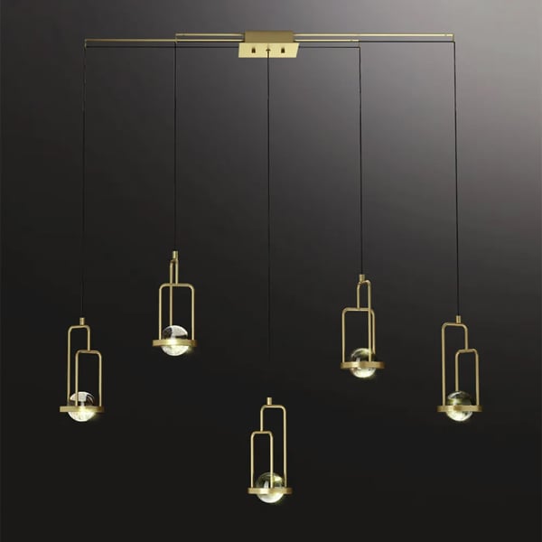 5Light Kitchen Island light Crystal Linear Pendant Light in Gold Homary