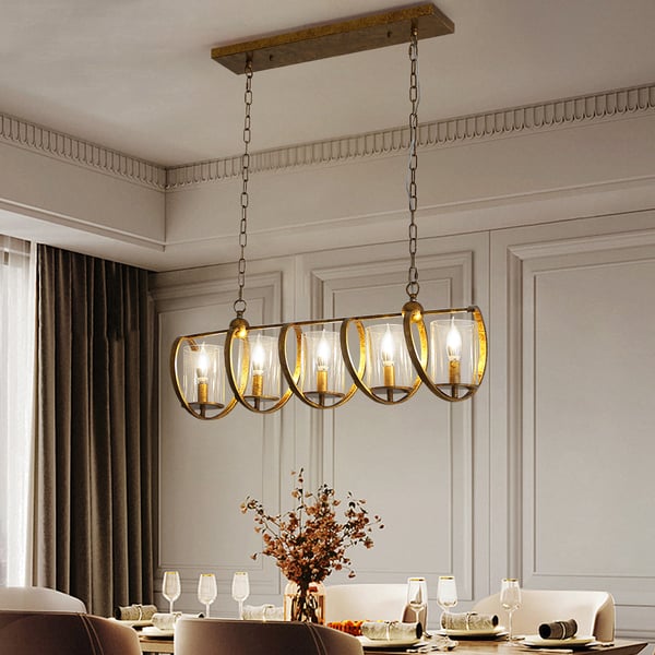 Industrial 5Light Kitchen Island Light Antique Gold Rotating Pendant