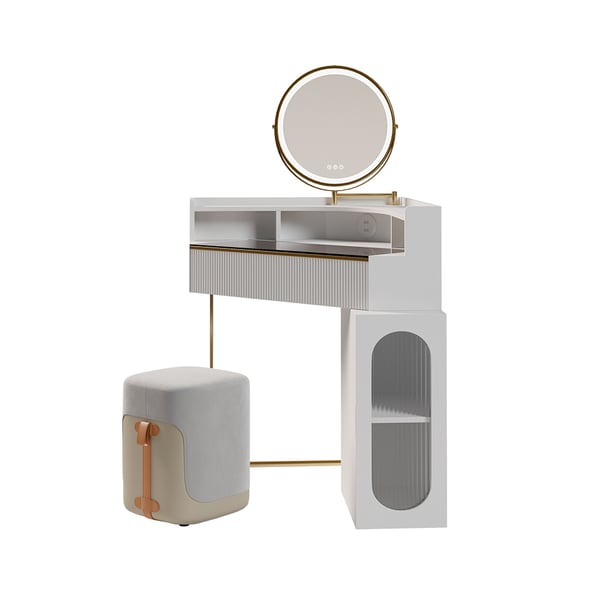 Free Shipping on Modern White Corner Makeup Vanity Set with Acrylic Top & Mirror & Stool