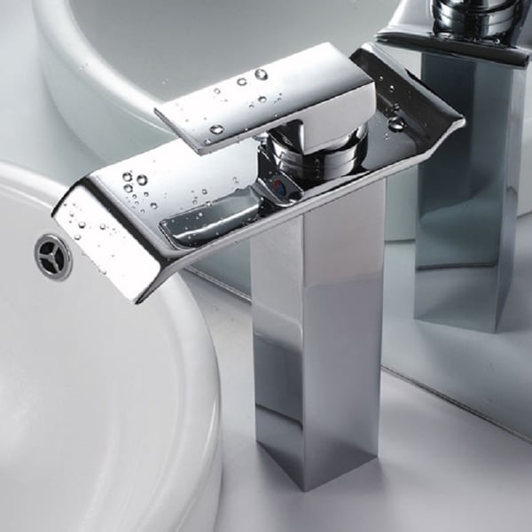 Modern Single Hole Waterfall Bathroom Sink Faucet Solid Brass in Polished Chrome Homary