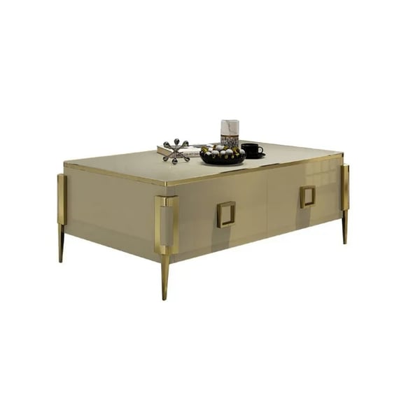 Vectic Modern Gold Rectangular Coffee Table with Drawers & Tempered Glass Tabletop Living Room