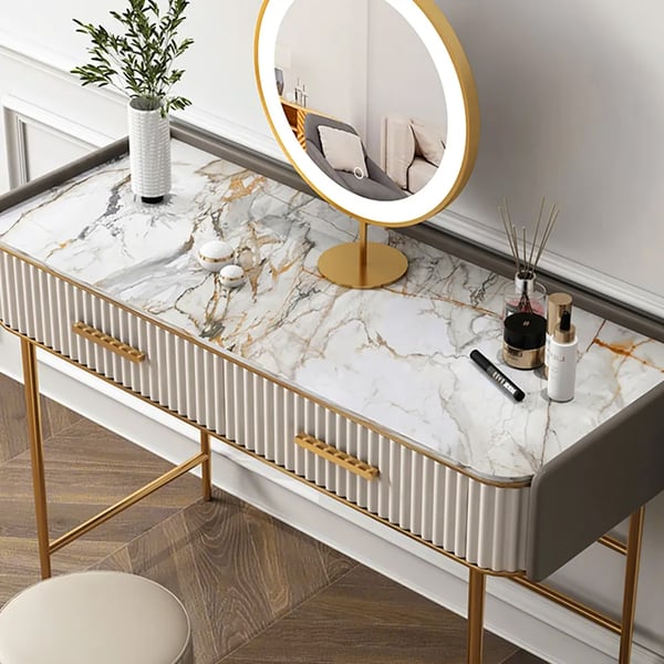 48" Modern Off White Makeup Vanity Stone Top 2-Drawer Dressing Table