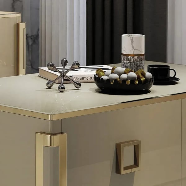 Vectic Modern Gold Rectangular Coffee Table with Drawers & Tempered Glass Tabletop Homary