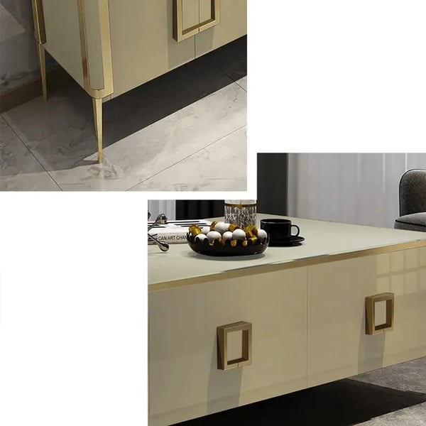 Vectic Modern Gold Rectangular Coffee Table with Drawers & Tempered Glass Tabletop Homary