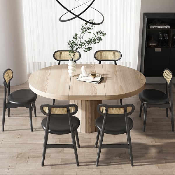 Japandi 1000mm1400mm Extendable Whitewash Dining Table 6Seater Oval