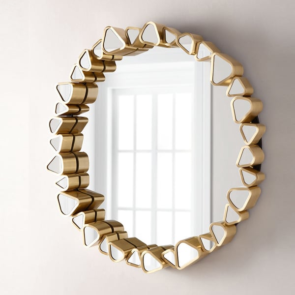 23.6" x 23.6" Modern Large Gold Round Wall Mirror Decor with Geometric Frame Living Room - Wall ...