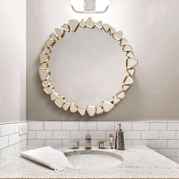 23.6" x 23.6" Modern Large Gold Round Wall Mirror Decor with Geometric Frame Living Room - Wall ...