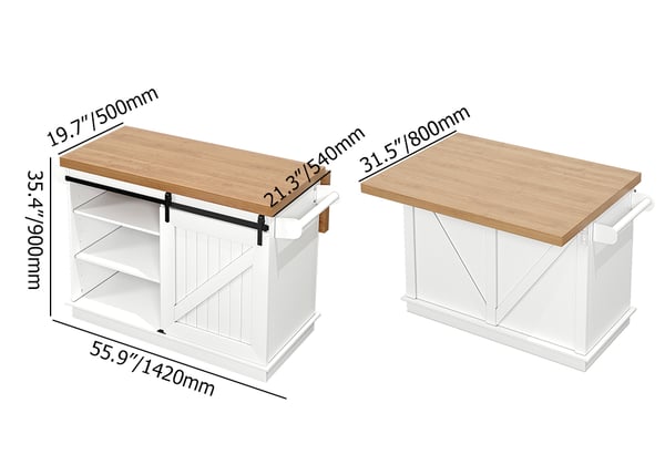 1420mm Drop Leaf Kitchen Island with Breakfast Bar Wood Top in White