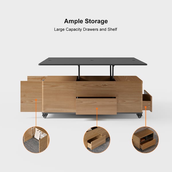 Modern Lift Top Coffee Table Multi Functional Table with 3 Drawers in