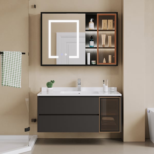 40" Black LED Lighted Bathroom Medicine Vanity Mirror with