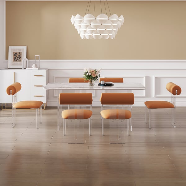 Modern Upholstered Orange Velvet Dining Chairs (Set of 2) Acrylic Side