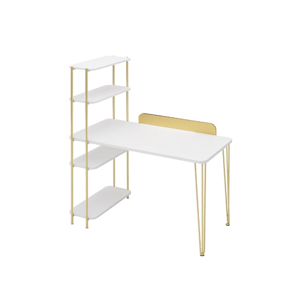 47.2" Modern White Writing Desk with Shelves MDF Top Gold Frame Office