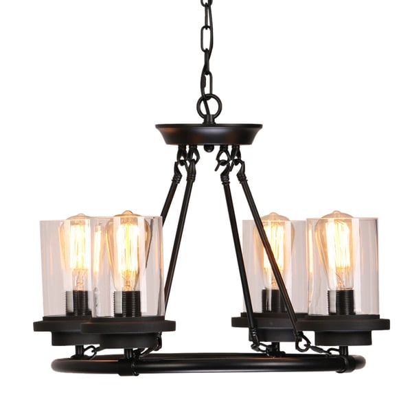 Modern 4Light Glass Ceiling Chandelier in Clear Colour Black Metal